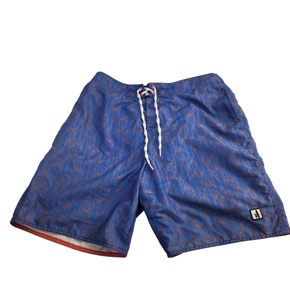 Johnnie-O Mens Blue Orange Surfer Print Board Shorts Swim Trunks Size Large L